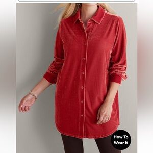 Soft surroundings Red Velvet Button-Up long sleeve Shirt size 1X. Like new